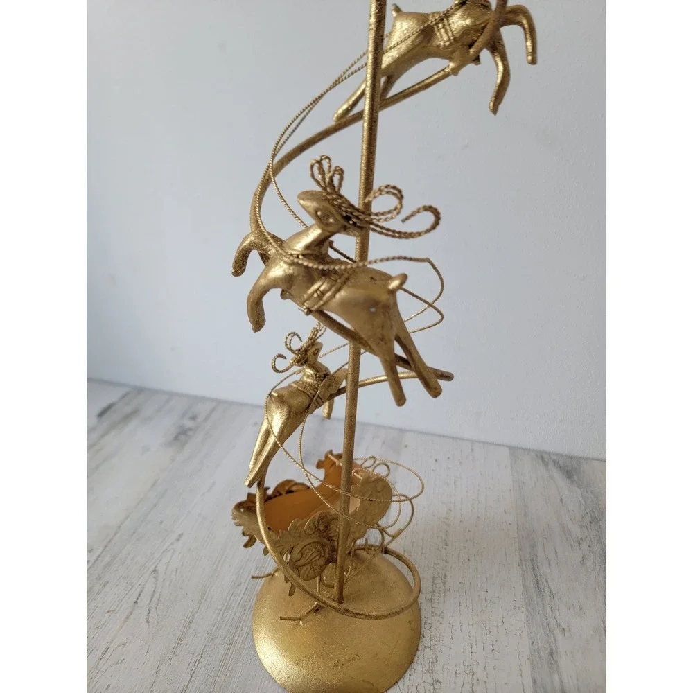 Dept 56 gold medal candlestick holder reindeer‎ Santa Claus Xmas home decor